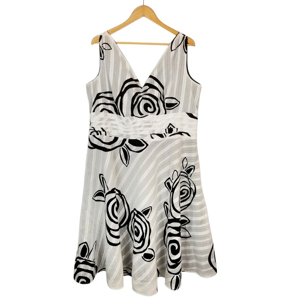 Robbie Bee Women's Black White Sleeveless Fit & Flare Sun Midi Dress Size 20W